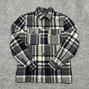 Topman Jacket Mens Medium Gray Plaid Wool Quilted Lined Button Shacket Pockets